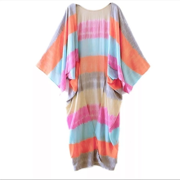Bohemian Oversized Tie Dye Kimono Cardigan Shawl Duster Plus Size - Picture 4 of 8